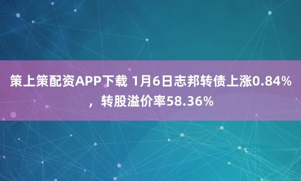 策上策配资APP下载 1月6日志邦转债上涨0.84%，转股溢价率58.36%
